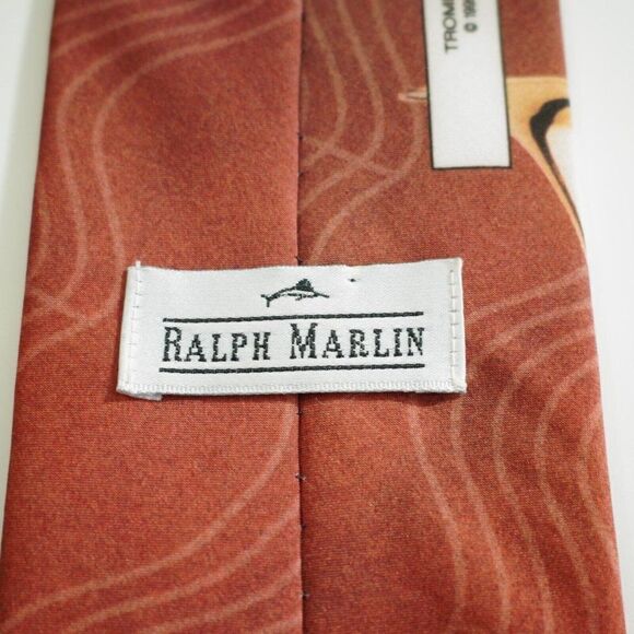 Ralph Marlin Trombone & Notes Brown Black Print Polyester Tie - Picture 4 of 8